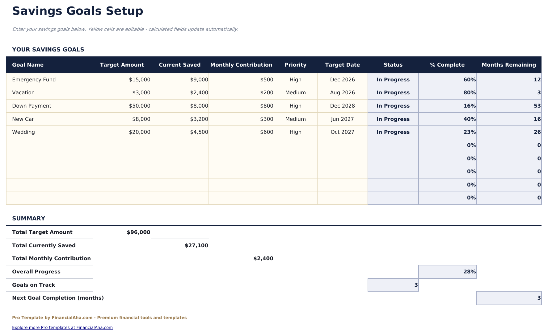 Savings Goal Tracker Pro - Goals Setup