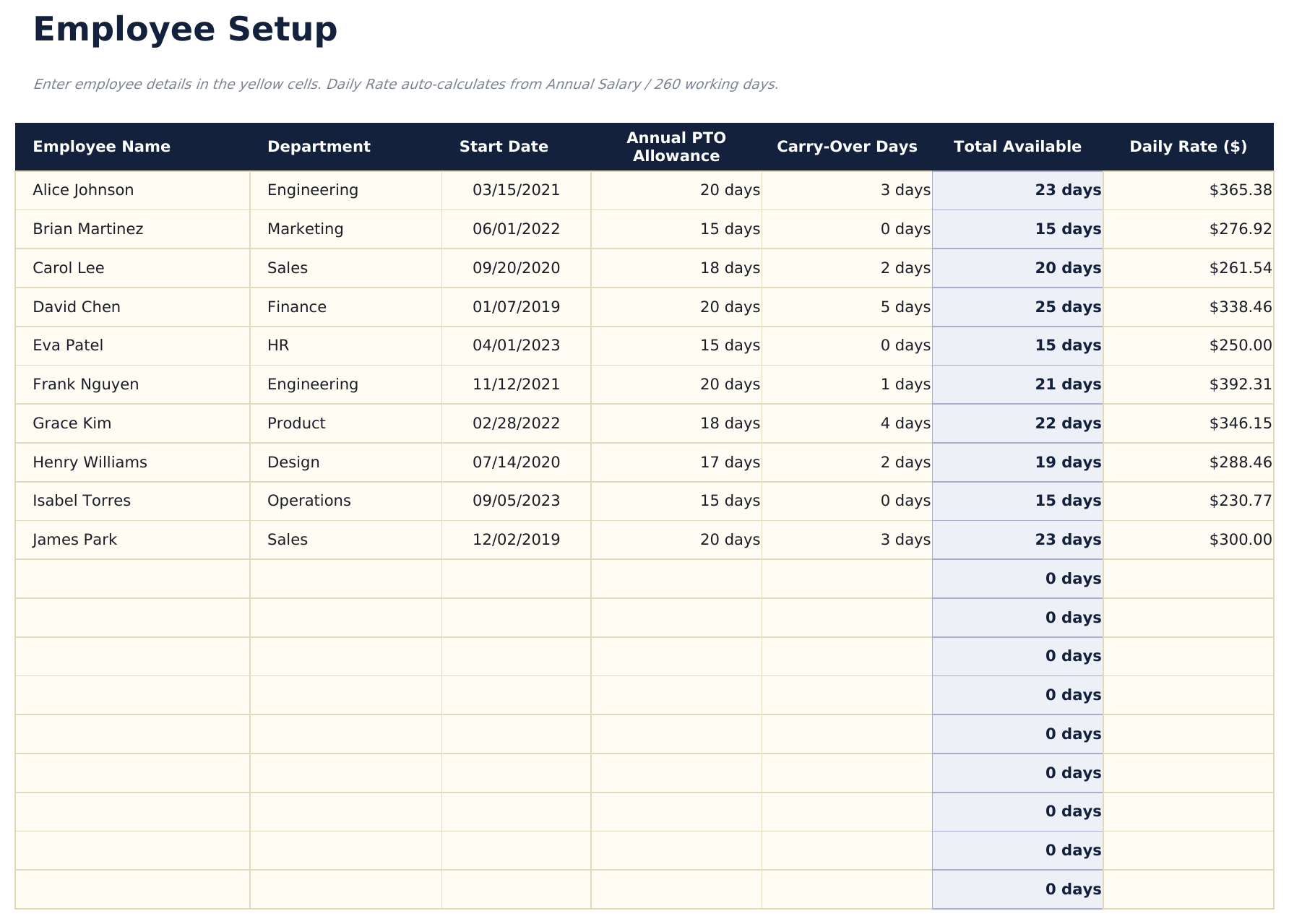 Vacation and PTO Tracker Pro - Employee Setup