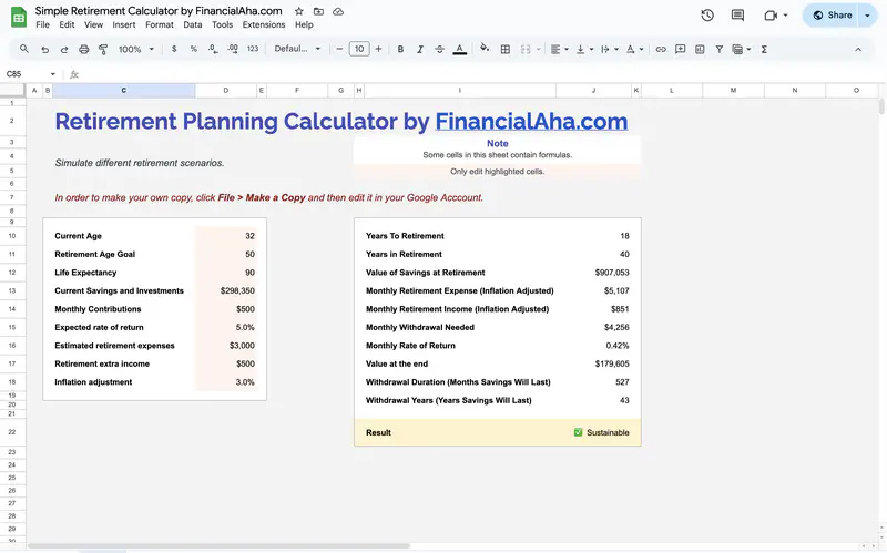 Retirement planning calculator