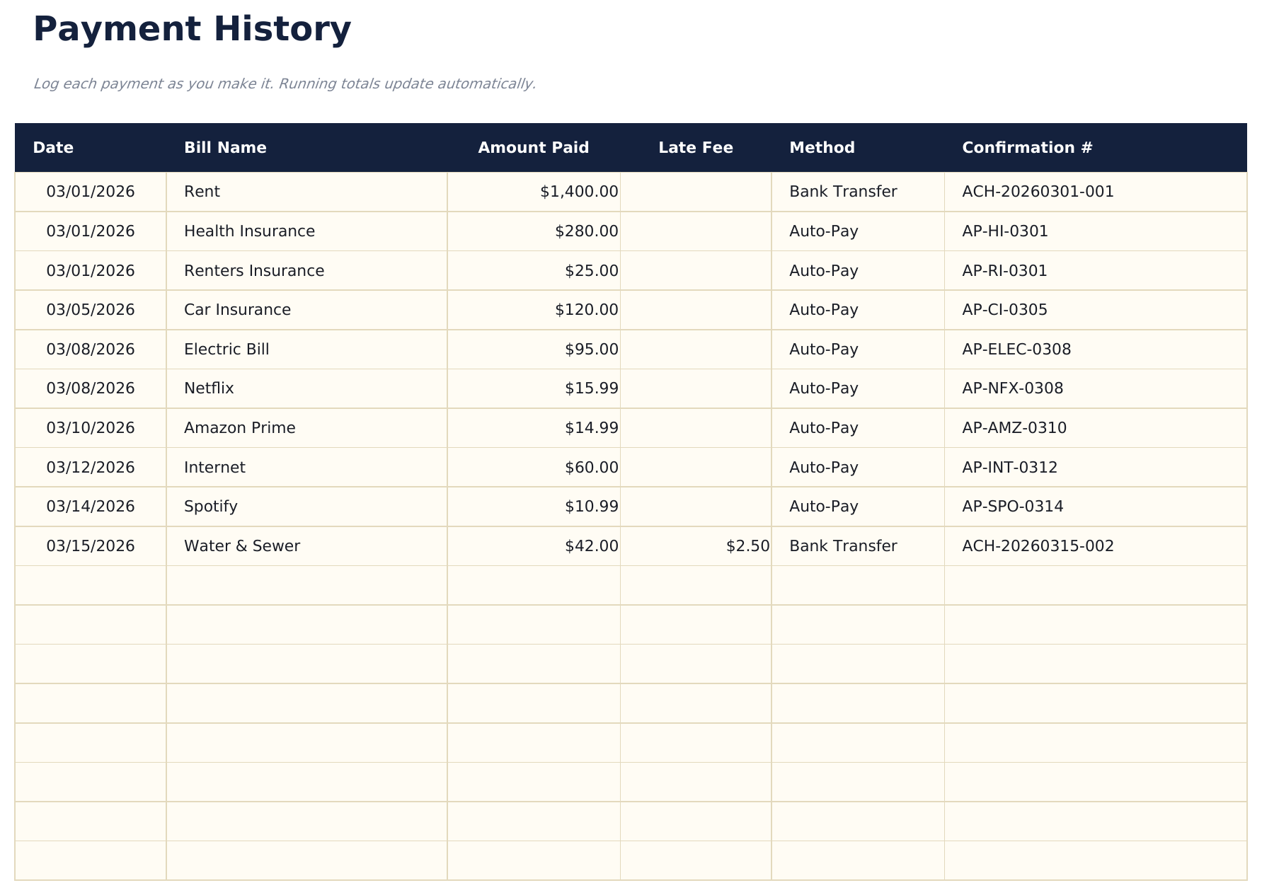 Rechnungs-Tracker Ultimate - Payment History