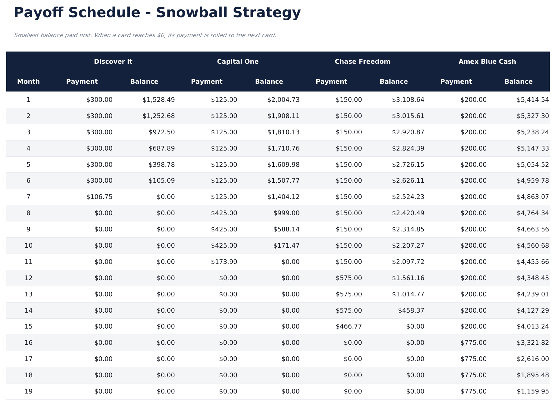 Estinzione Carta di Credito Ultimate - Payoff Schedule