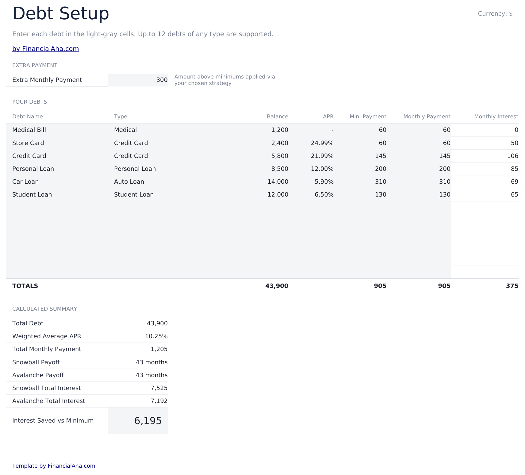 专业版债务还清计算器 - Debt Setup