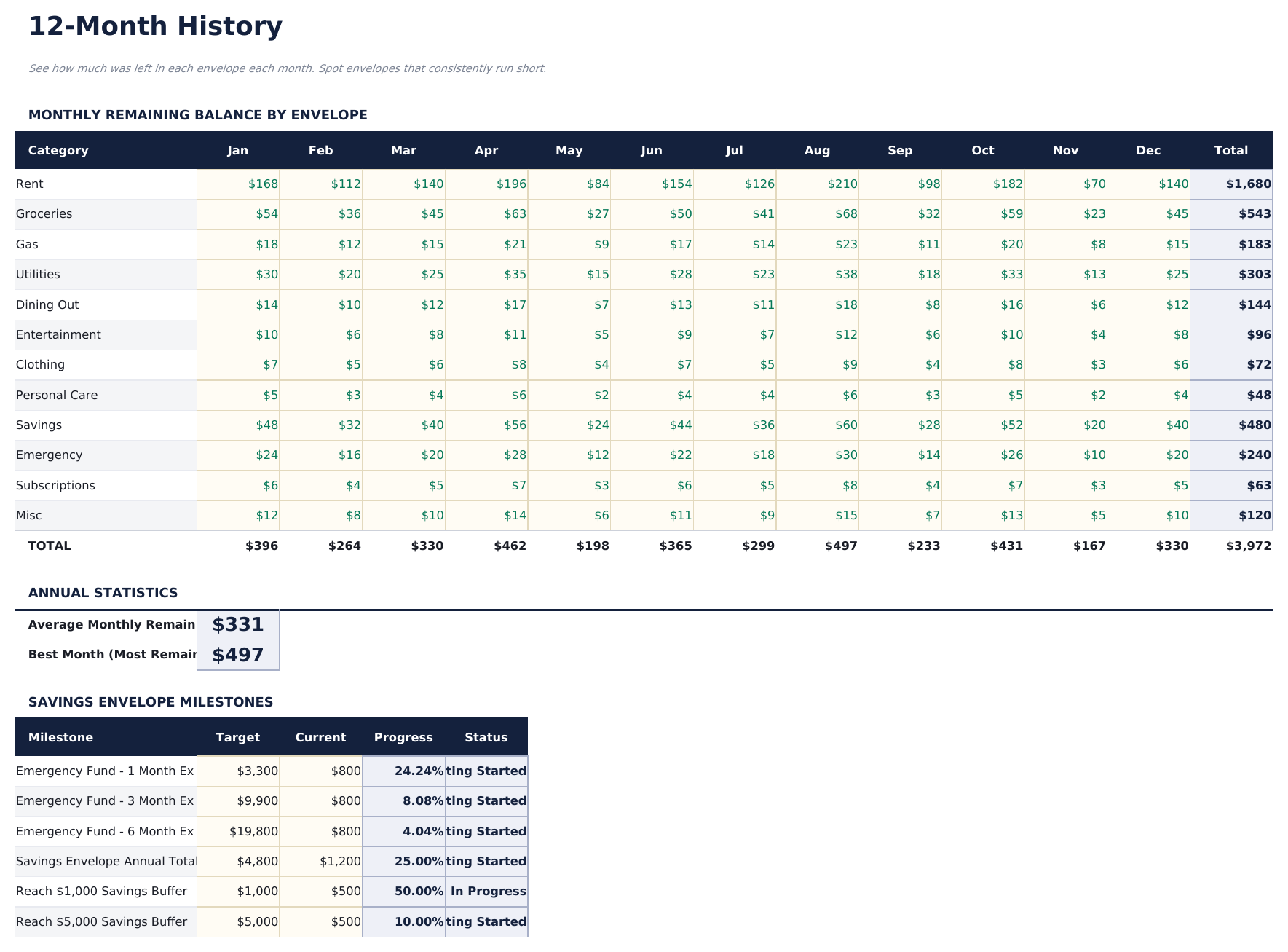 Umschlag-Budget Ultimate - 12 Month History