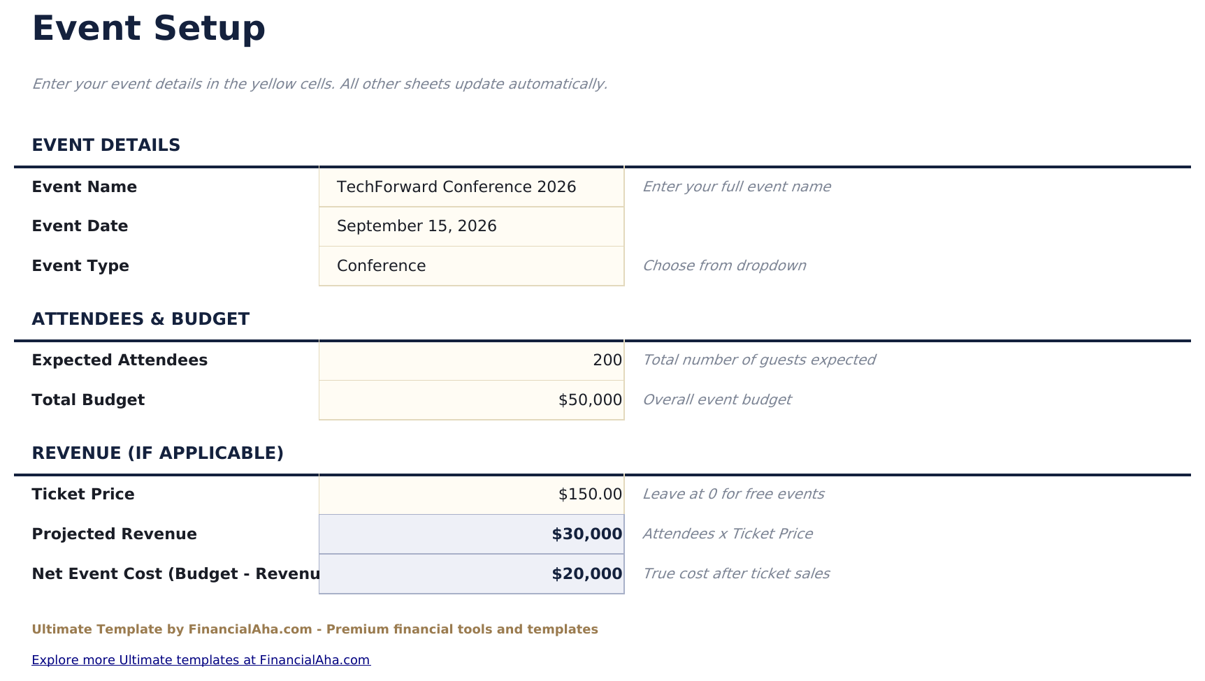 ميزانية الفعاليات Ultimate - Event Setup