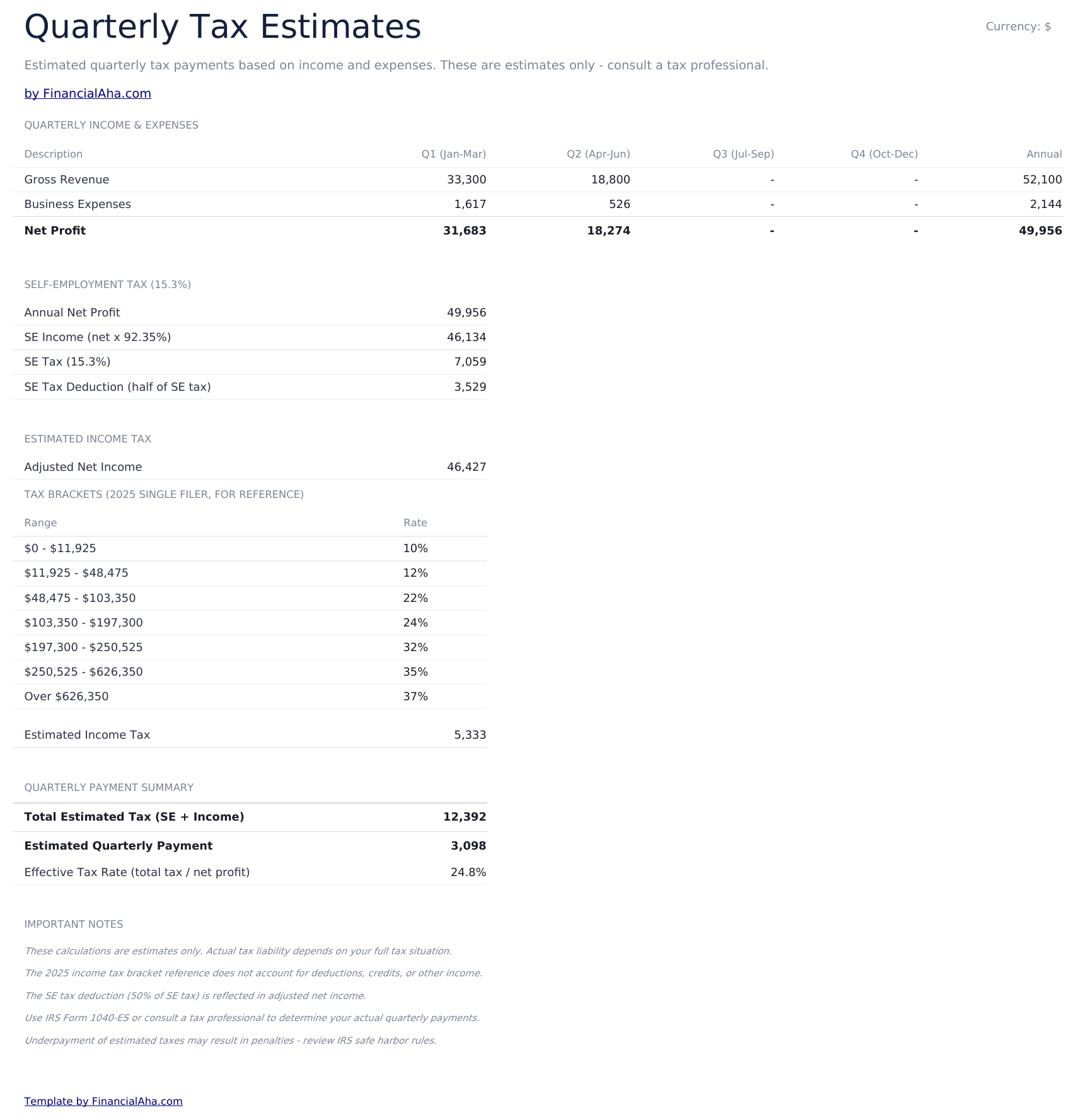 自由职业者财务追踪器 Ultimate - Quarterly Tax