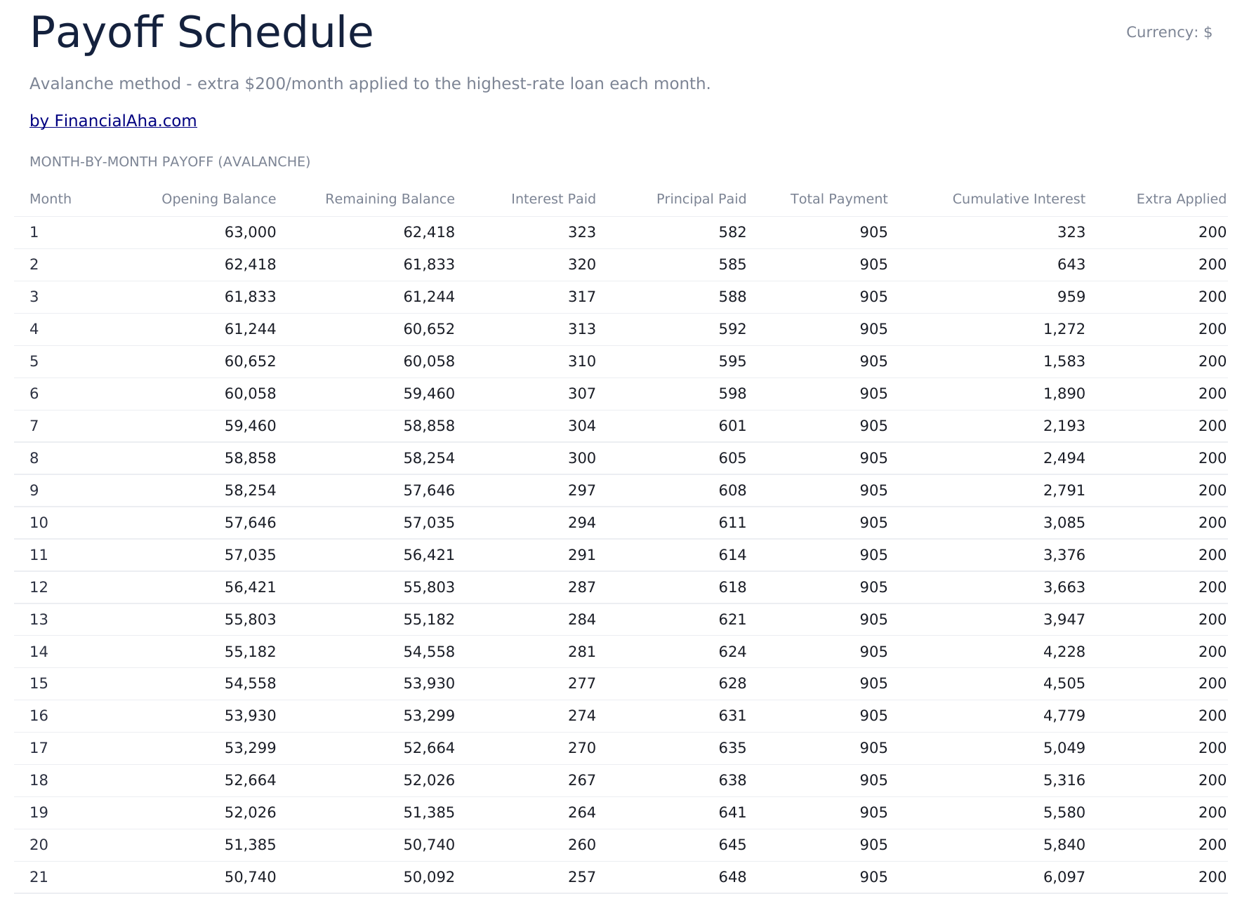 专业版学生贷款还款规划 - Payoff Schedule