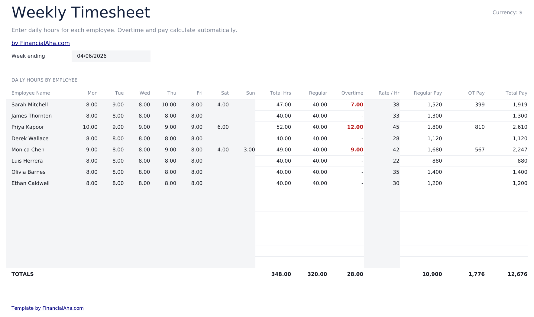 Weekly Timesheet Ultimate - Weekly Timesheet